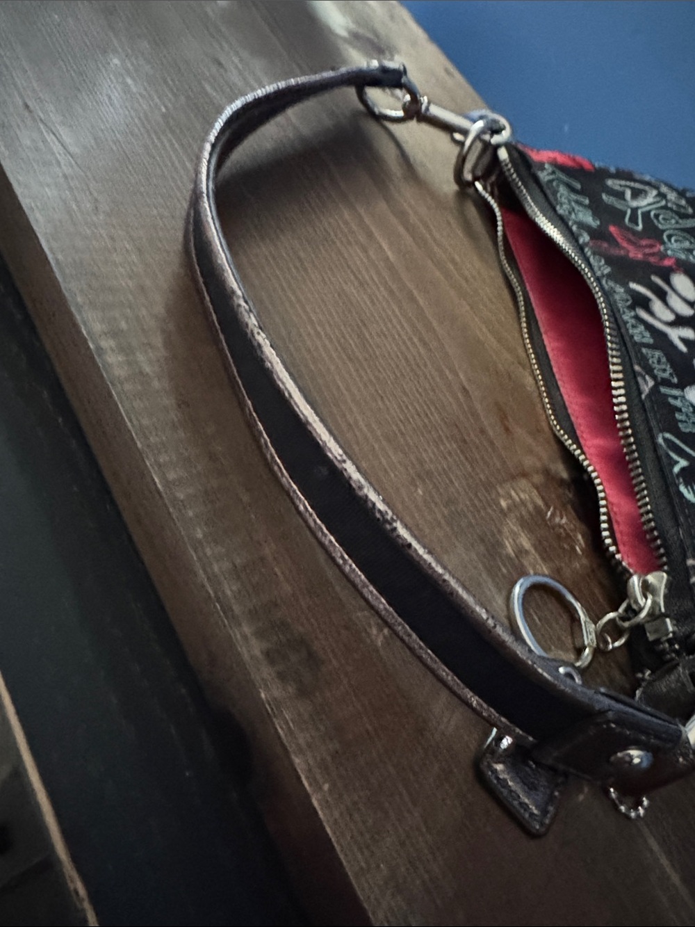 Coach Black Poppy Graphic Mini Wristlet with Red & Light Blue Accents - Picture 4 of 10